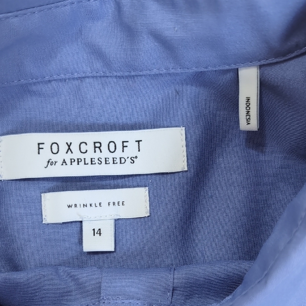 Foxcroft | Periwinkle Blue Heart Pocket Button Down Short Sleeve Size 14 - Picture 5 of 9